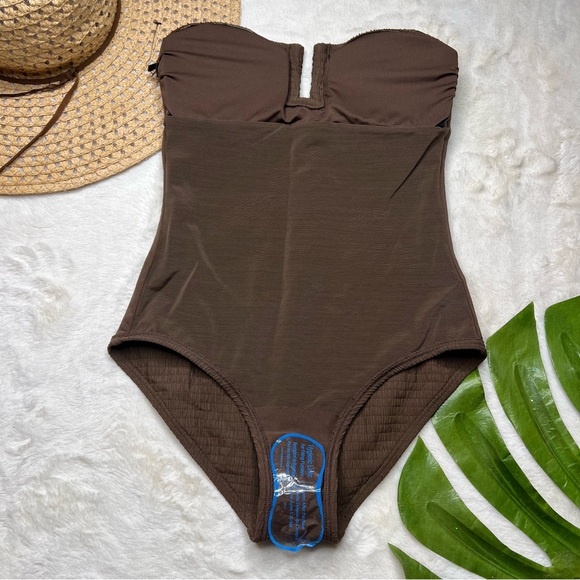 DKNY Bandeau Shirred One-Piece Brown Swimsuit NWOT - Picture 8 of 11